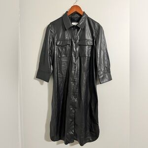Calvin Klein Black Faux Leather Shirt Dress